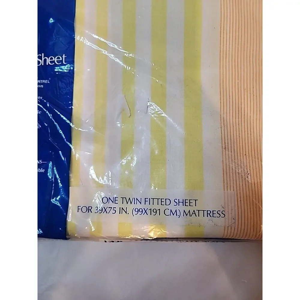 Vintage Dan River Dantrel Twin Flat Fitted Sheets Yellow Orange Striped No Iron